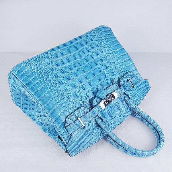 Replica Hermes Birkin 30CM Crocodile Head Veins Bag Light Blue 6088 On Sale - Click Image to Close